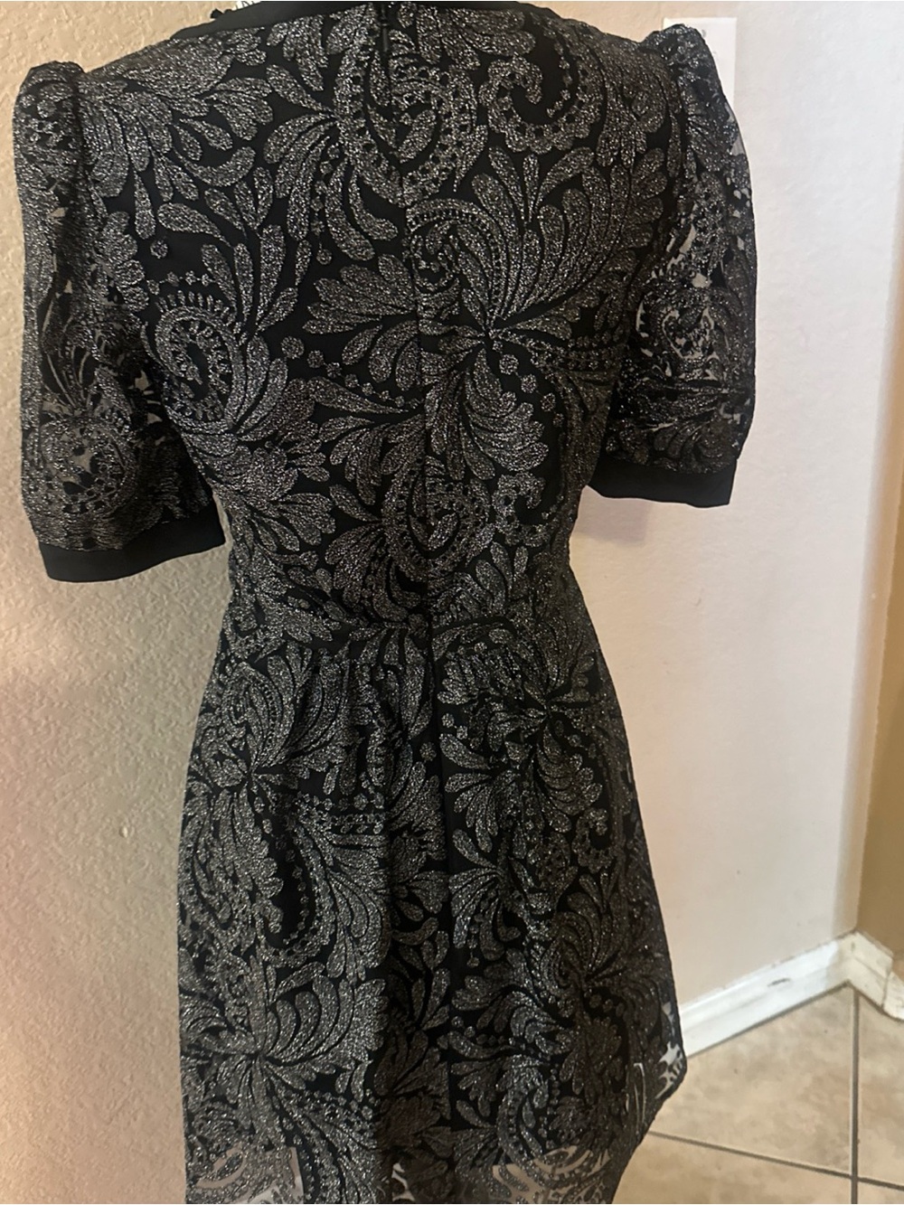 SALONI Black Glitter Star-Appliqué Fit & Flare Mini Dress - Picture 3 of 6